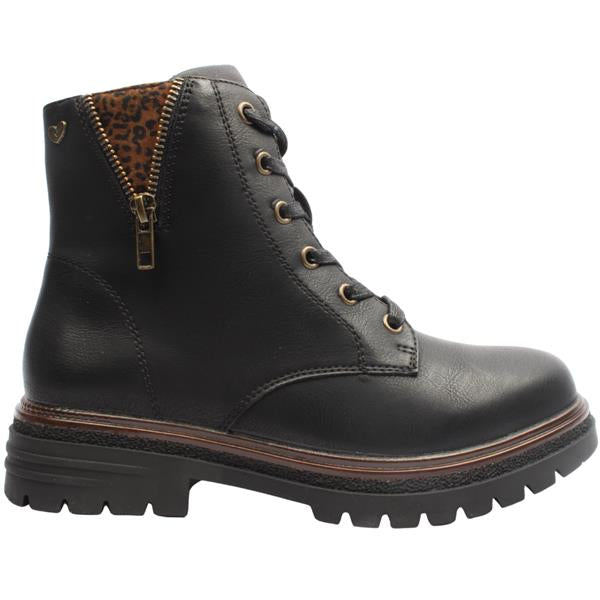 Susst Cliona25 Black Ankle Chunky Boots with Heart Emblem